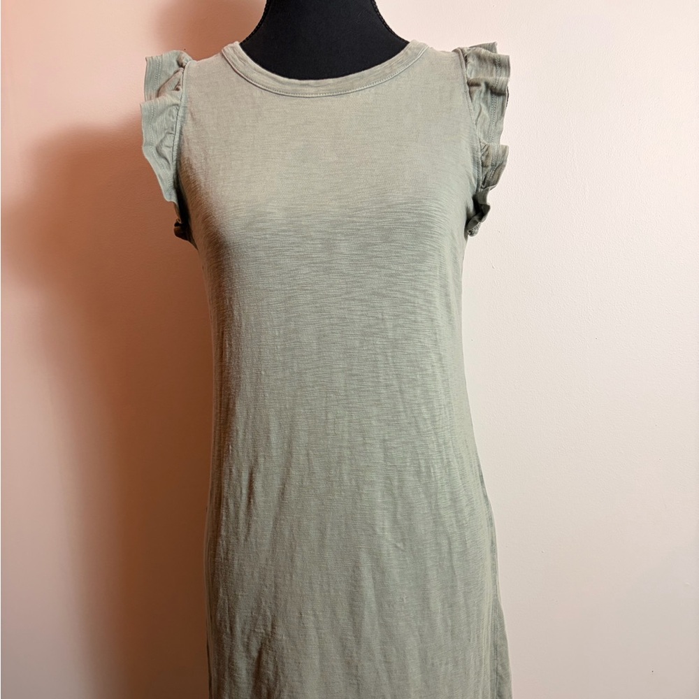Sage Green Dress with Ruffle Sleeves